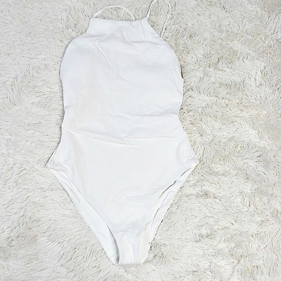 Andie Asbury Ribbed One Piece Swimsuit in Coconut NWT Medium - Picture 2 of 6
